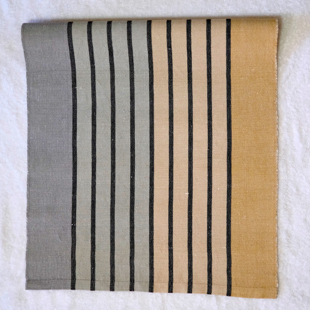 Silver & Gold Striped Table Runner with white linen weft