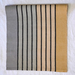 Silver & Gold Striped Table Runner with white linen weft