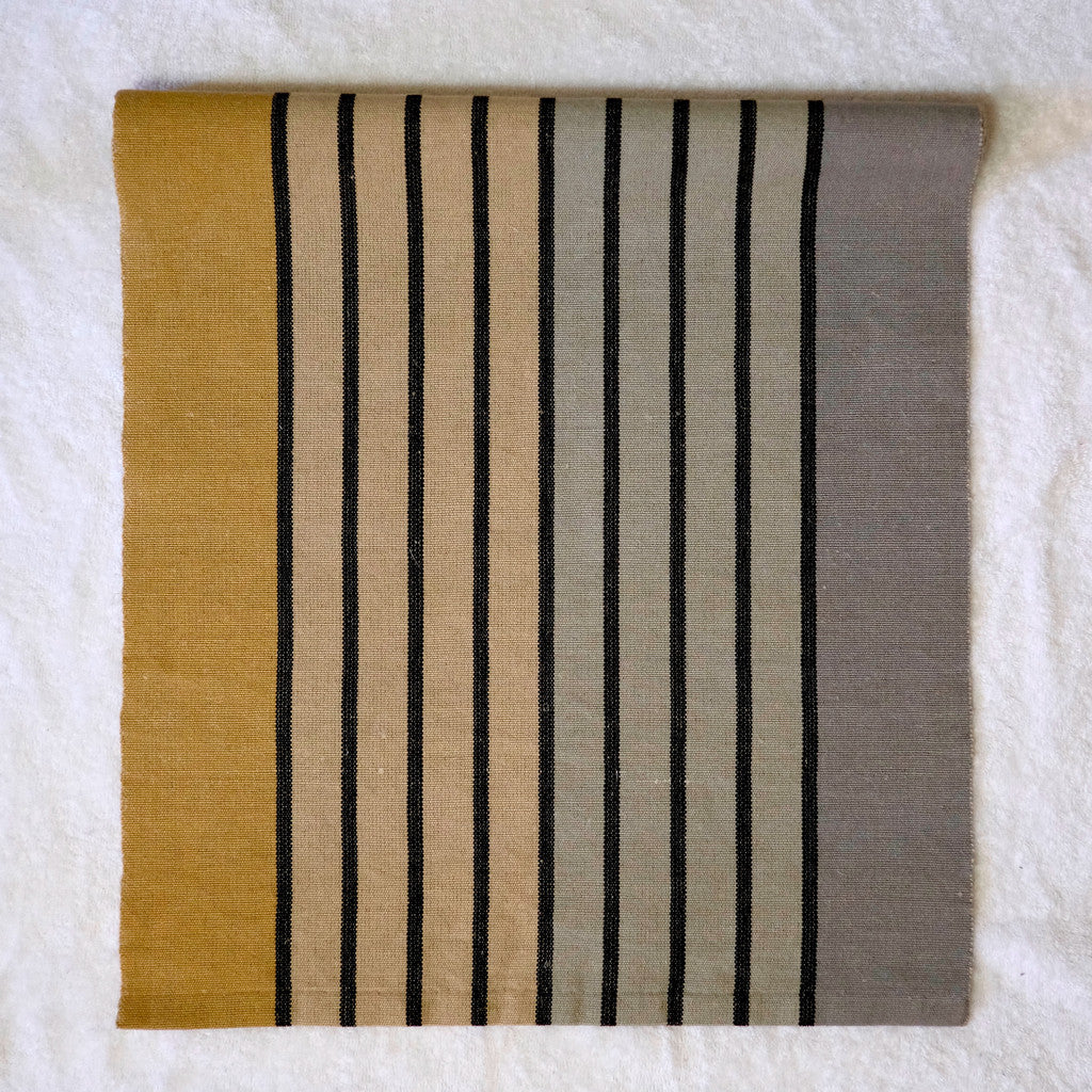 Silver & Gold Striped Table Runner with natural Linen weft